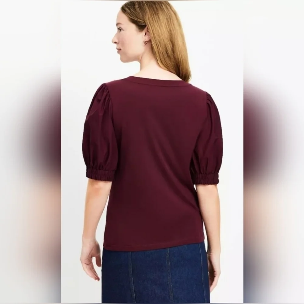 NWT | LOFT | Puff Sleeve Mixed Media Top | Size: Medium | Color: Whisper White
